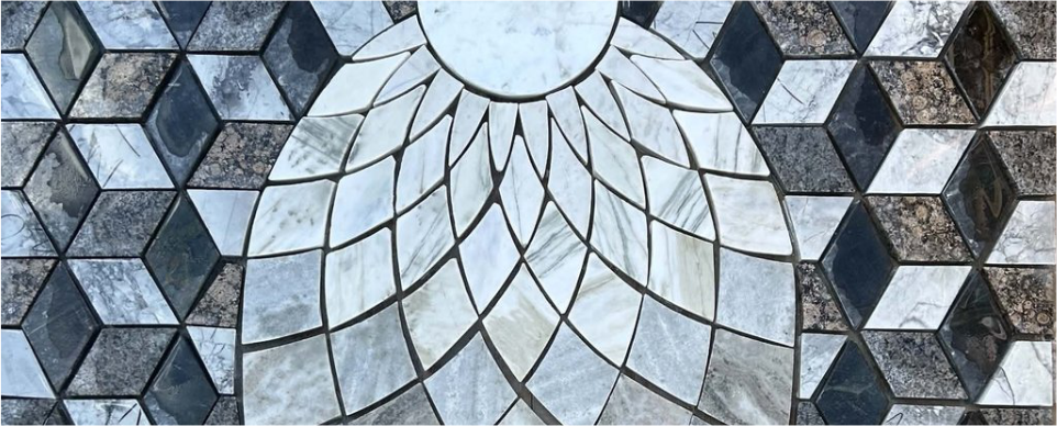 Sunburst fan marble medallion